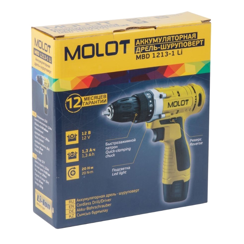 Аккумуляторная дрель-шуруповерт Molot MBD 1213-1 Li MBD12131Li0029, в коробке в Костроме