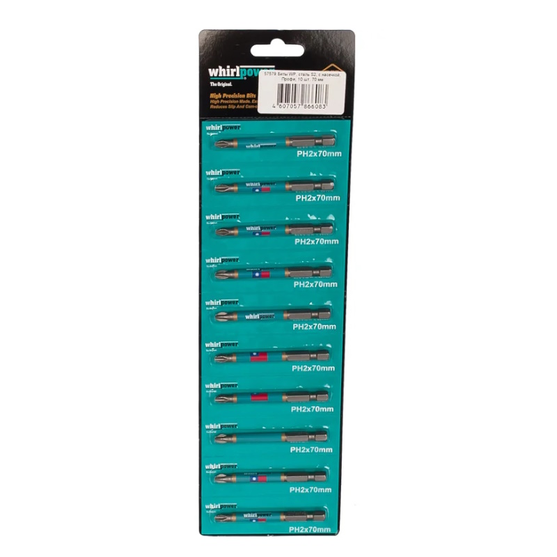 Биты Whirlpower Whirlpower 57579 , WP, сталь S2, с насечкой, Профи, 70 мм PH2, 10 шт в Туле