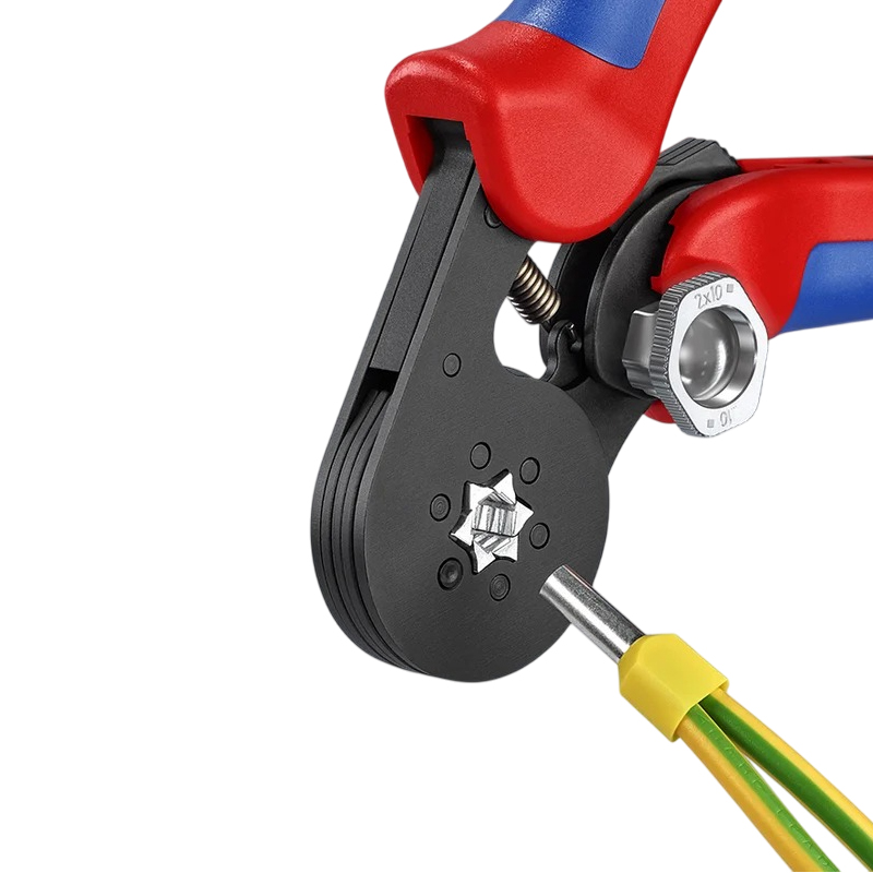 Пресс-клещи Knipex KN-975314SB, для контактных гильз, DIN 46228, 1+4, 6-гранный обжим, боковые, 1 гнездо, 0.08-10 мм², 2 х 4 мм², длина 180 мм, фосфатированные в Угличе
