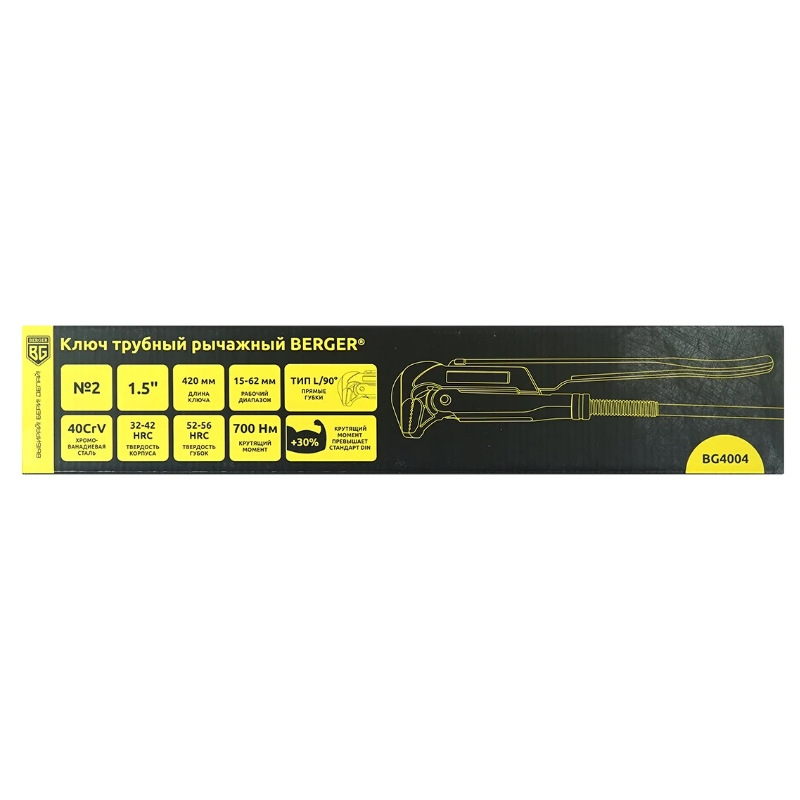 Трубный рычажный ключ Berger BG4004 1,5" (№2) тип L (прямой) 90° в Кинешме