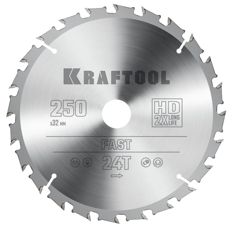 Пильный диск по дереву Kraftool Fast 36950-250-32 250 х 32 мм 24Т 2289₽