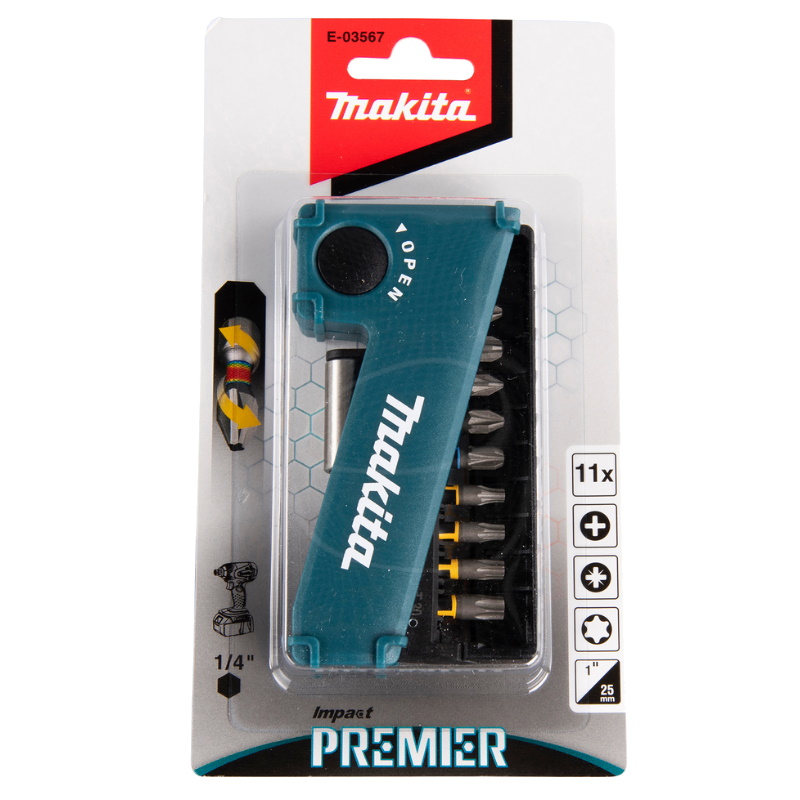 Набор насадок Makita Impact Premier E-03567, 11 шт., 25 мм, C-form PH, PZ, T, магнитный держатель в Череповце