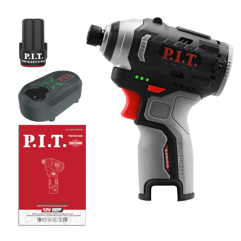 Винтоверт P.I.T. PSD12K-120A/1, IMPACT, аккумуляторный, бесщёточный + Аккумулятор OnePower PK12-2.0 в подарок во Владимире