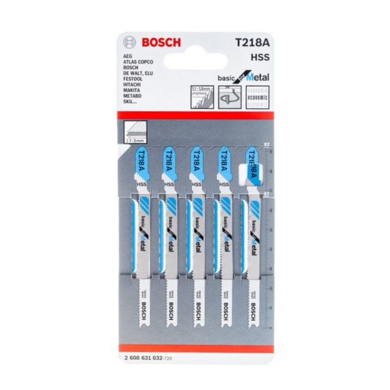 Полотна для лобзика по металлу Bosch 2.608.631.032 (T218A, 5шт., шаг зубьев 1.1-1.5 мм) в Переславле