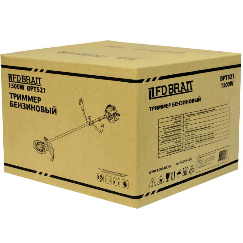 Триммер бензиновый Brait BPT521 06.01.051.019, 1,50кВт., 52куб.см., 2Т двиг., штанга 28мм.