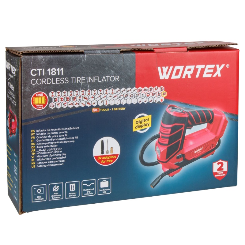 Аккумуляторный компрессор Wortex CTI 1811 1325446, в коробке, ALL1 МЕГА, 18 В, 11 бар, 12 л/мин, 1х2 А*ч, зу  в Вологде