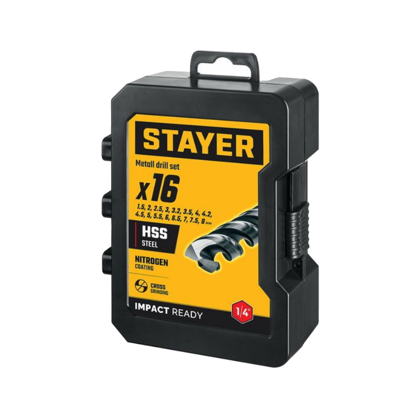 Набор сверл по металлу Stayer IMPACT READY 29603-H16 для винтовёртов и шуруповертов, НЕХ-1/4", 16 штук в Кинешме