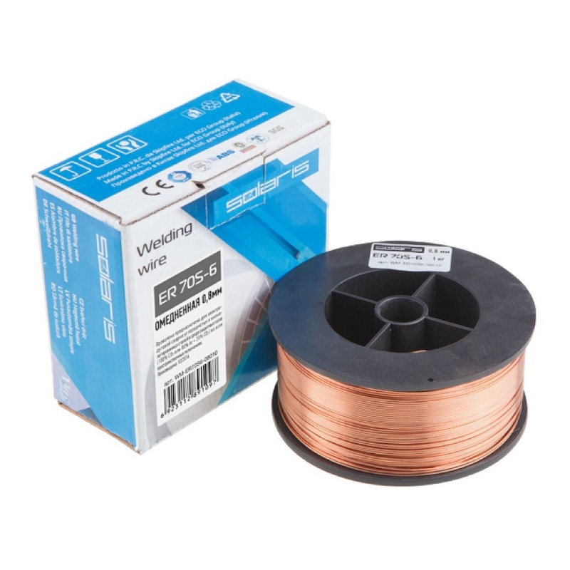 Проволока сварочная Solaris WM-ER70S6-08010, омедненная, ER 70S-6, ф 0,8 мм (катушка D100 1 кг) в Костроме
