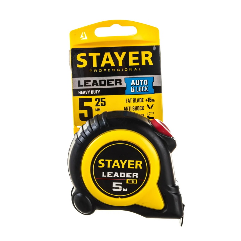 Рулетка Stayer "LEADER" 3402-5_z02 5м/25мм с автостопом в ударостойком обрезиненном корпусе  в Вологде