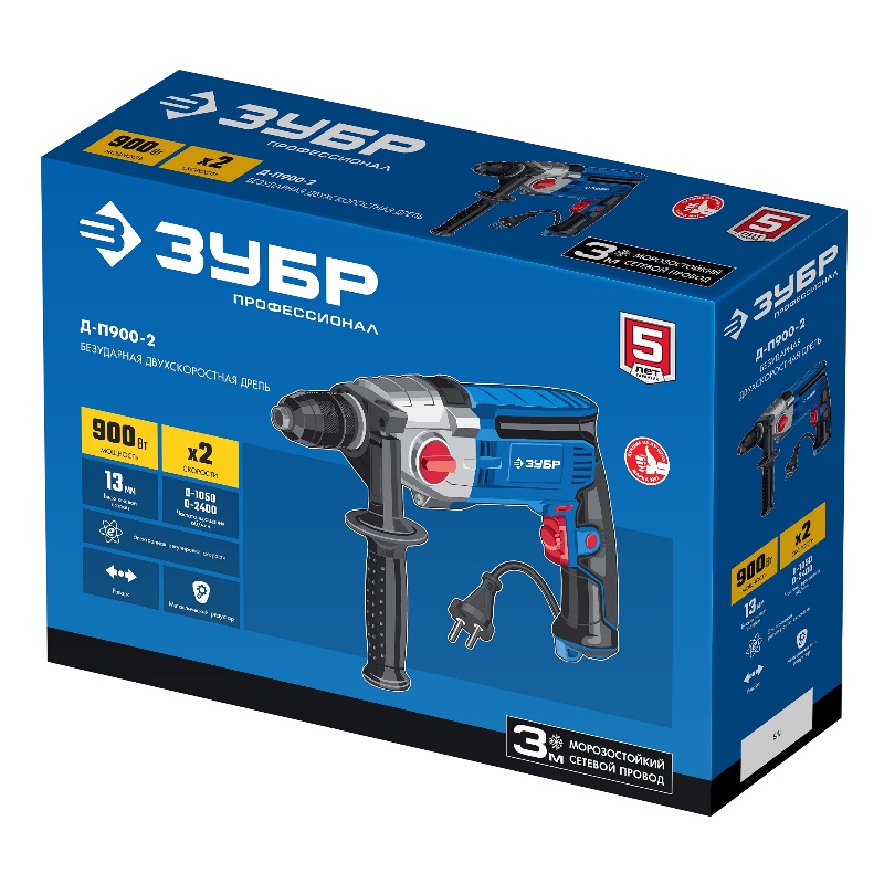 Безударная дрель Зубр Д-П900-2