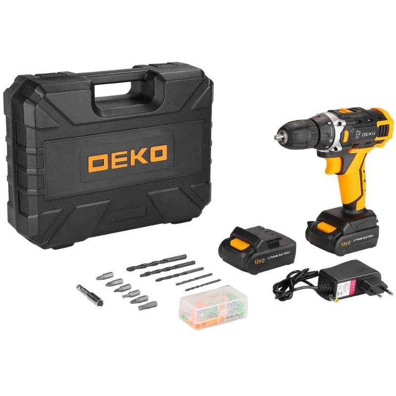 Аккумуляторная дрель-шуруповерт Deko DKCD12FU-Li Advanced 063-4132, в кейсе, набор 63 инструмента для дома, 12 В, 2х2.0 Ач в Рыбинске