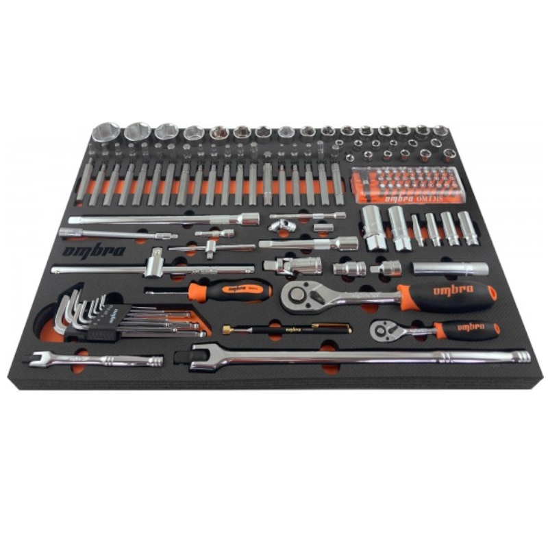 Набор головок торцевых Ombra OMT131STE 05612, 1/4" 5-13 мм, 1/2" DR, 10-32 мм с аксессуарами и вставками-битами в EVA ложементе, 560х375 мм, 131 предмет в Туле