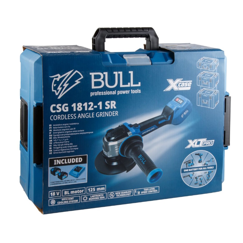 Угловая шлифмашина (болгарка) аккумуляторная Bull CSG 1812-1 SR Xcase XLTpro 1333998, 125 мм, 18 В, плавный пуск, регулировка оборотов, в кейсе в Переславле