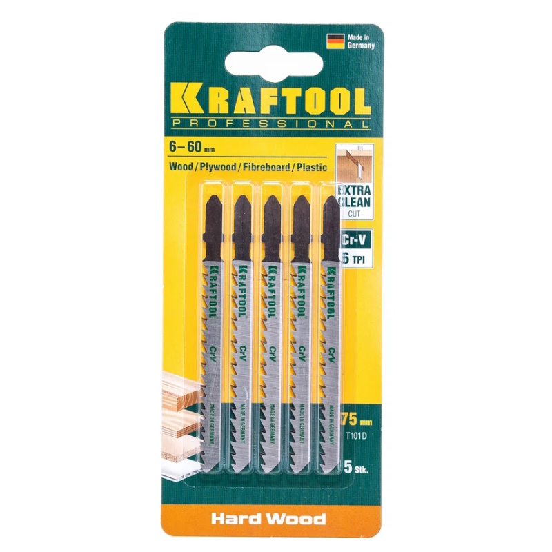 Полотна Kraftool 159511-4-S5, T101D, для эл/лобзика, Cr-V, по дереву, ДСП, ДВП, чистый рез, EU-хвост., шаг 4 мм, 75 мм, 5 шт в Угличе