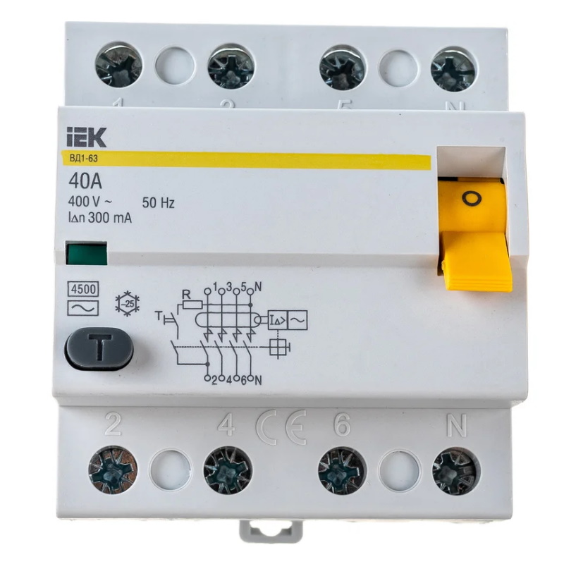Выключатель дифференциального тока УЗО IEK ВД1-63 4Р MDV10-4-040-300, 40А, 300мА в Твери
