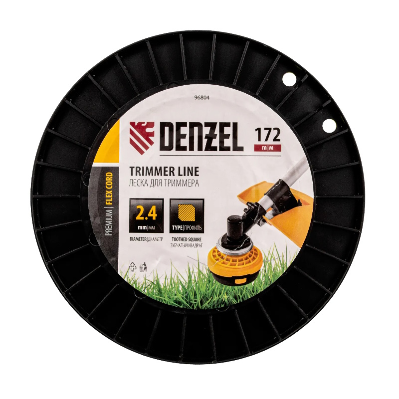 Леска для триммера Denzel FLEX CORD 96804, зубчатый квадрат, 2,4мм х 172м, на DIN катушке  в Угличе
