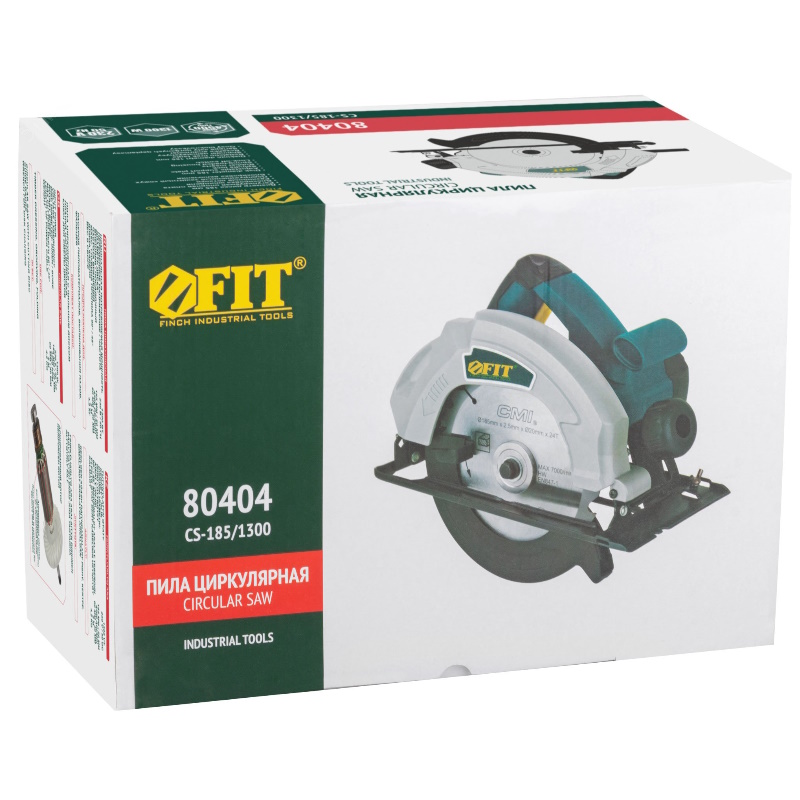 Пила дисковая Fit 80404, 1300 Вт, 4500 об/мин, 185/20 мм,  железная опора, блокировка шпинделя в Иваново