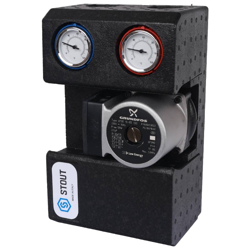 Насосная группа с прямым контуром 3/4" Stout SDG-0001-002002 с насосом Grundfos UPSO 15-65 130 в теплоизоляции
