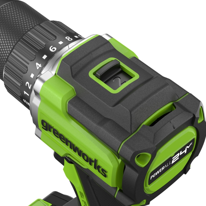 Дрель-шуруповерт аккумуляторная Greenworks DD560 3708407CUA, 24V, б/щет, 0-500 / 0-2000 об/мин, 30/60 Нм,13мм, Anti-kickback,1х2Ач,ЗУ,кор в Муроме