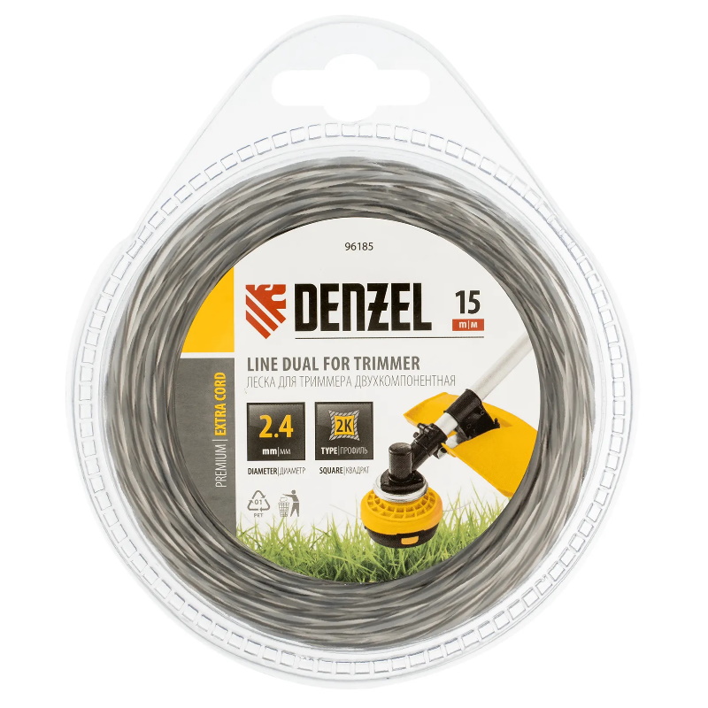 Леска двухкомпонентная для триммера квадратная витая Denzel EXTRA CORD 96185, 2,4ммх15м  в Туле