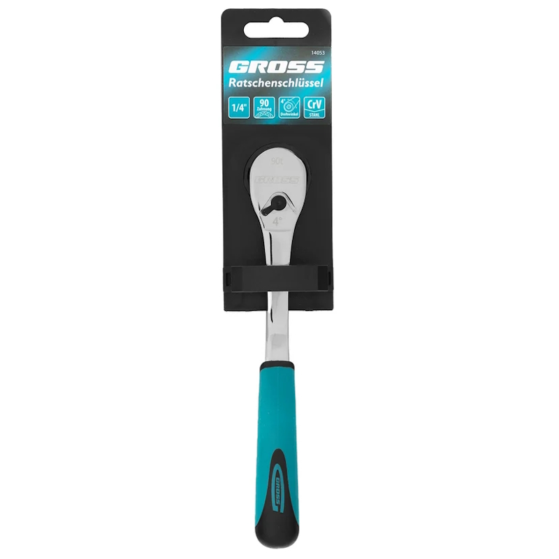 Ключ-трещотка Gross 14053, 1/4", CrV, 90 зубьев, усиленный, хром в Туле