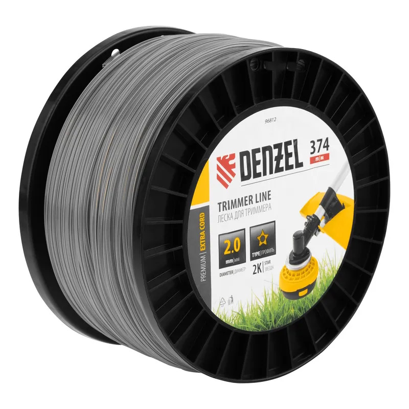 Леска для триммера Denzel EXTRA CORD 96812, двухкомпонентная, звезда, 2,0мм х 374м, на DIN катушке  во Владимире