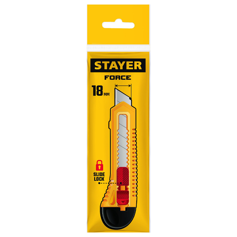Нож упрочненный Stayer FORCE, 0911_z01 из АБС пластика со сдвижным фиксатором (лезвия 18 мм) в Угличе