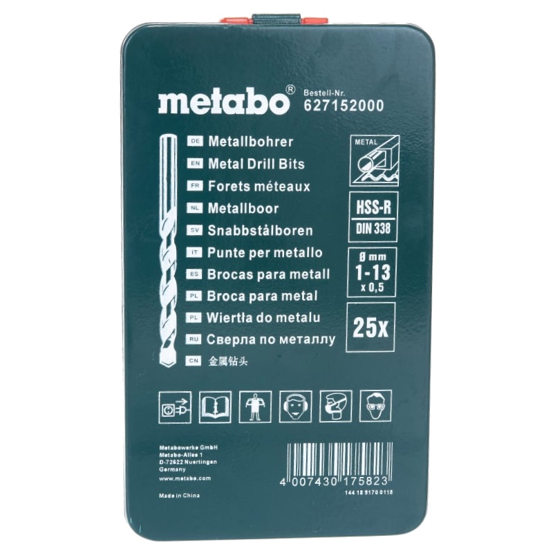 Набор сверл по металлу Metabo 6.27152, 1-13 мм, HSS-R, 25 штук в Муроме