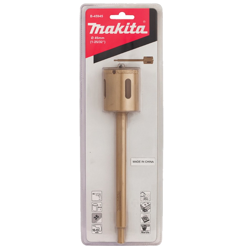 Алмазная коронка Makita B-45945, 45x40 мм, набор (адаптер 150 мм, сверло, коронка) в Угличе