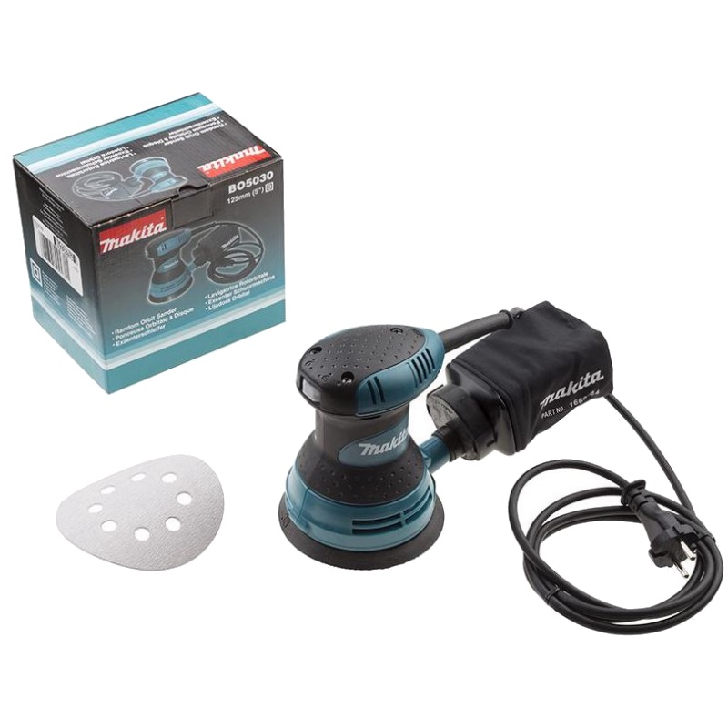 Эксцентриковая шлифмашина по дереву Makita BO5030 (электрическая, вес 1,3 кг, работа с пылесосом, диск 125 мм)