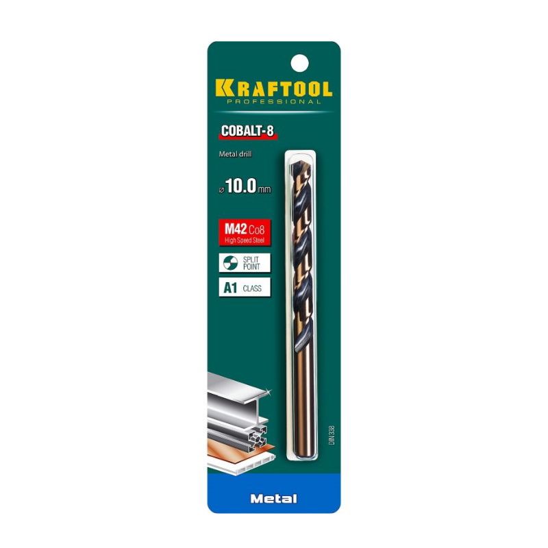Сверло по металлу Kraftool 29656-10, COBALT, HSS-Co (8%), сталь М42 (S2-10-1-8), 10х133 мм в Коврове