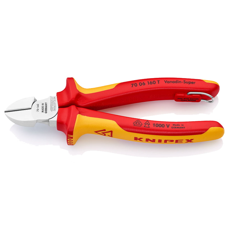 Бокорезы Knipex KN-7006160T, VDE, 160 мм, хром, двухкомпонентные диэлектрические ручки, проушина для страховки в Кинешме