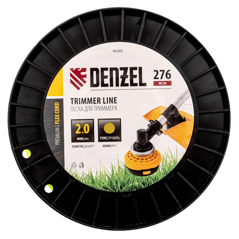 Леска для триммера круглая Denzel FLEX CORD 96269, 2,0мм х 276м, на DIN катушке в Рыбинске