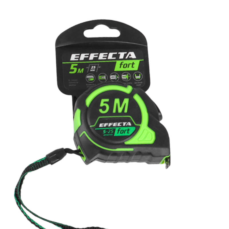 Рулетка Effecta fort 581525, 5 м/25 мм, магнит, автостоп, ударопрочный корпус, лента - 2-сторнняя шкала в Череповце