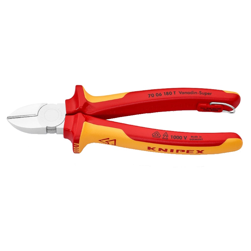 Бокорезы Knipex KN-7006180TBK, VDE, 180 мм, хром, 2-компонентные диэлектрические ручки, проушина для страховки  в Иваново