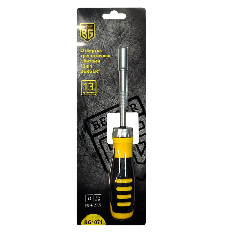 Трещоточная отвертка с битами Berger BG1071, 13 в 1 в Череповце