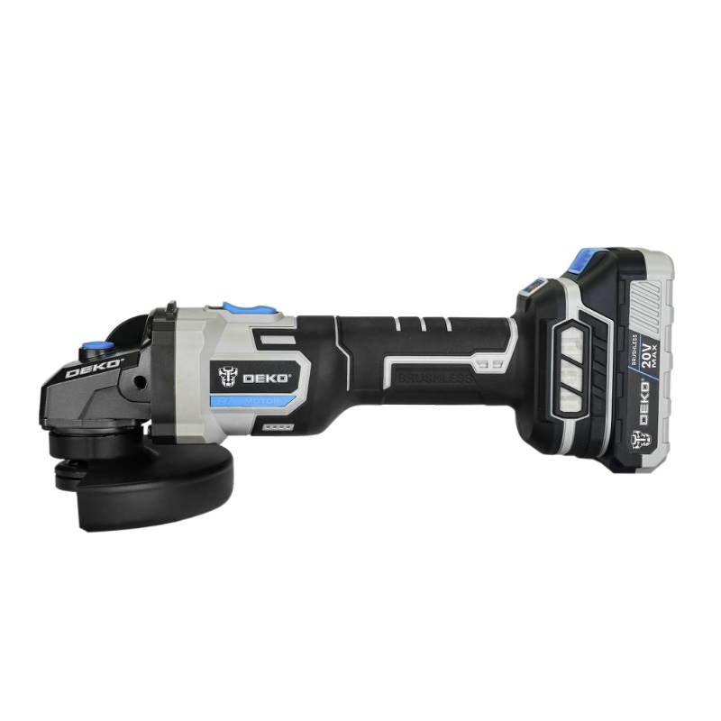 Шлифмашина угловая бесщеточная Deko DKAG20 063-4026 (Li-Ion, 3 Ач, 9000 оборотов/мин, вес 2.13 кг) 