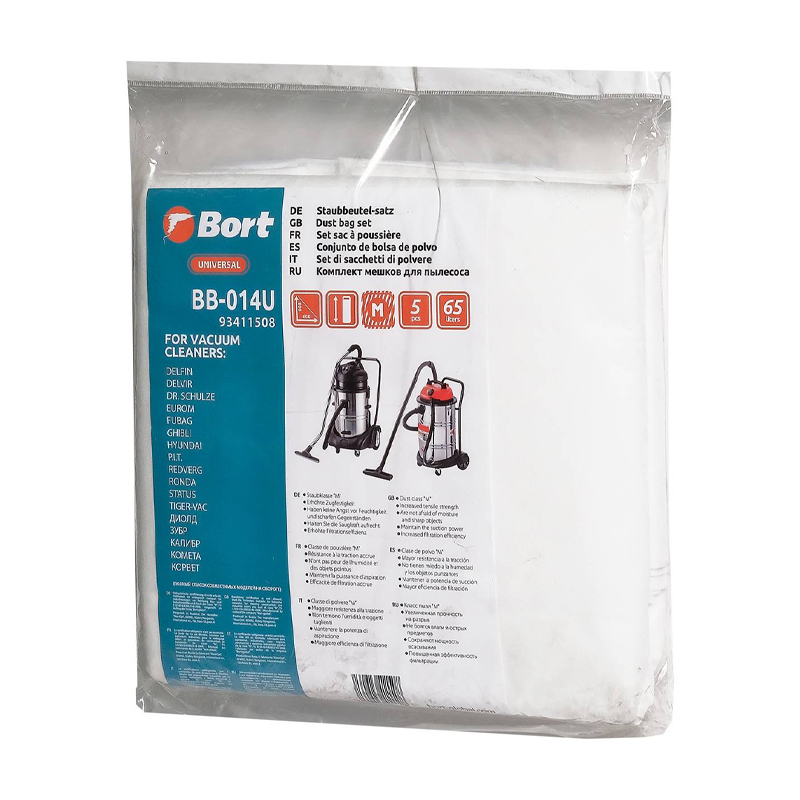 Комплект мешков пылесборных Bort BB-014U 93411508 для пылесосов BORT GHIBLI AZ, ЗУБР, КАЛИБР, 5 шт в Иваново