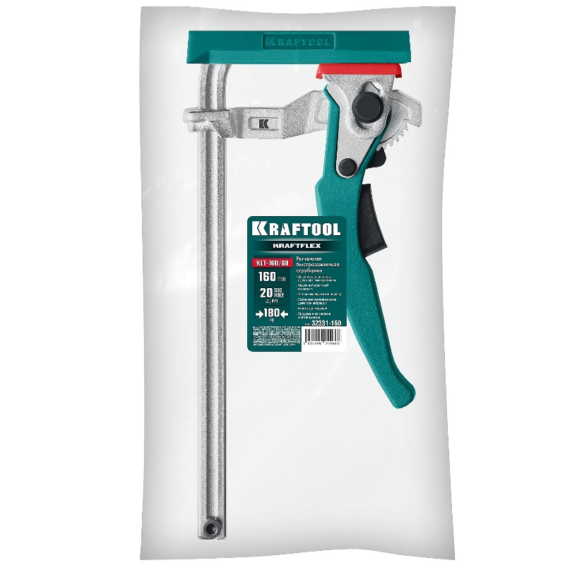 Струбцина Kraftool KRAFTFLEX KLT-160 32331-160, 160/60 мм, универсальная, цельнокованая, рычажная, быстрозажимная, в T-track в Коврове