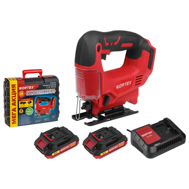 Аккумуляторный лобзик Wortex CJS 6529 0329281 (ALL1 МЕГА 18 В, 0-2900 об/мин, 65 мм, 2х2 А*ч) в чемодане в Туле