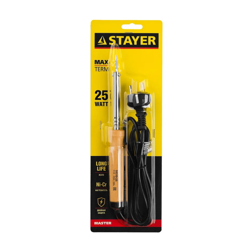 Паяльник Stayer MAXTerm 55310-25 с деревянной рукояткой, жало - конус, 25Вт