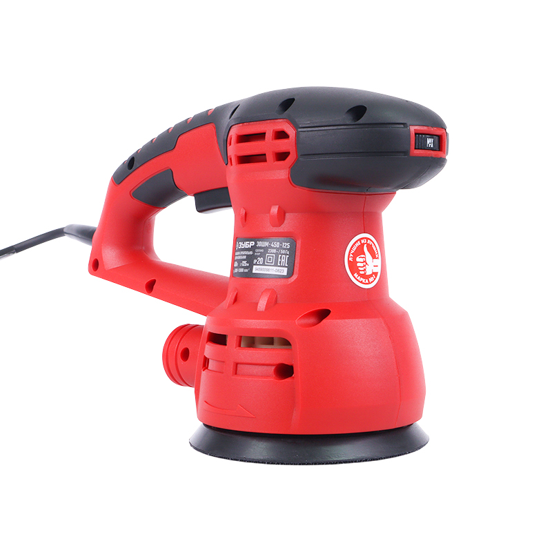 Орбитально-шлифовальная машина по дереву Зубр ЗОШМ-450-125 (работа с пылесосом, вес 2 кг)