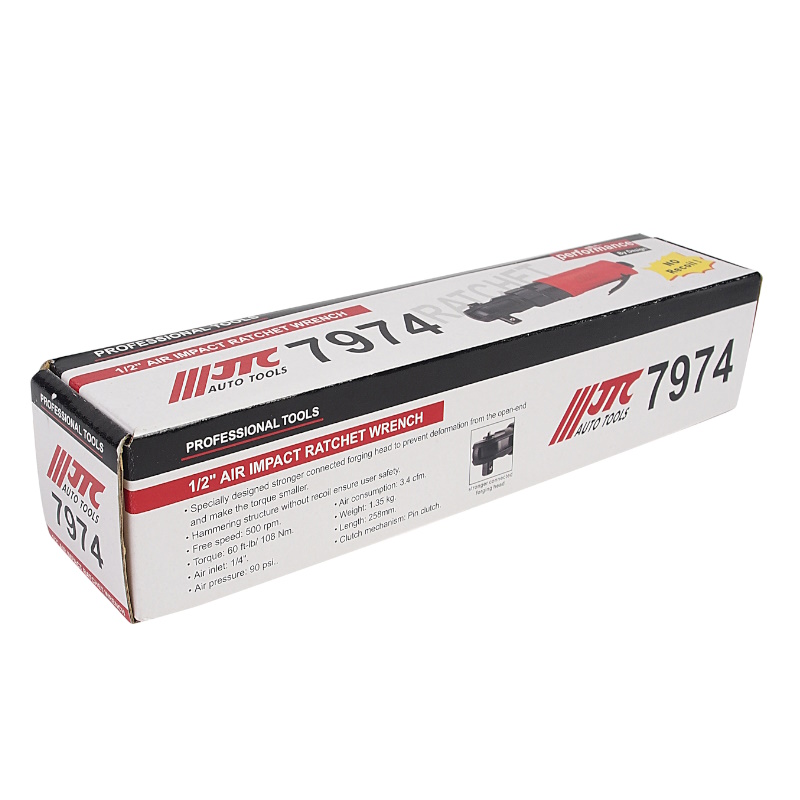 Пневмотрещотка JTC JTC-7974, 1/2", усиленная ударная (108 Nm) 90PSI, 500 об/мин