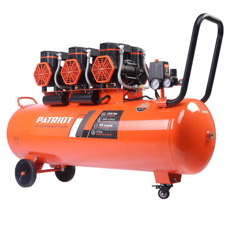 Компрессор поршневой безмасляный Patriot KDS 580 F100 526302499 580 лмин 285 кВт 8 бар 100 л 2800 обмин быстросъем елочка 14