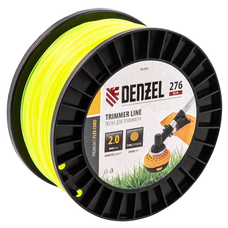 Леска для триммера круглая Denzel FLEX CORD 96269, 2,0мм х 276м, на DIN катушке в Рыбинске