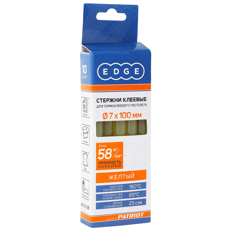 Стержни клеевые EDGE by Patriot 816001005 7х100мм желтые упаковка 10шт 88₽
