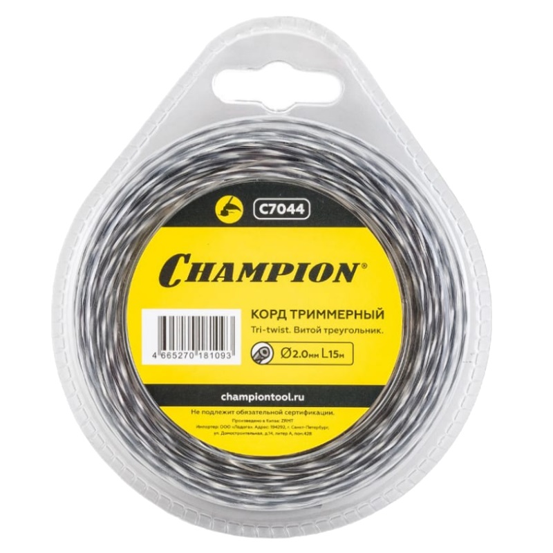 Корд триммерный Champion Tri-twist C7044, 2.0 мм, 15 м, витой треугольник в Рыбинске