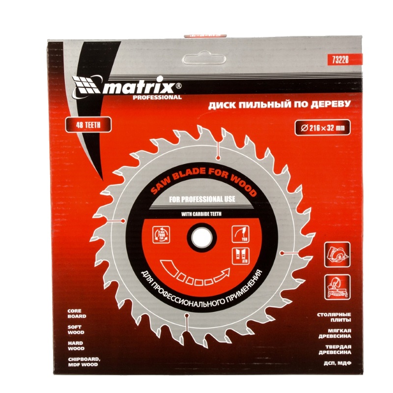 Пильный диск по дереву Matrix Professional 73228 (диаметры 216x32 мм, количество зубьев 48)