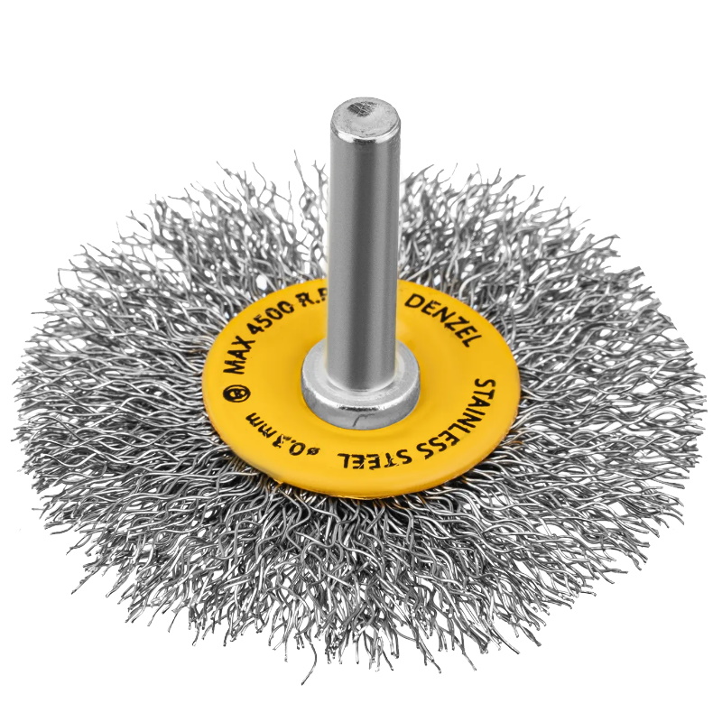 Щетка для дрели Denzel 744463 60 мм плоская со шпилькой нержавеющая витая проволока 144₽