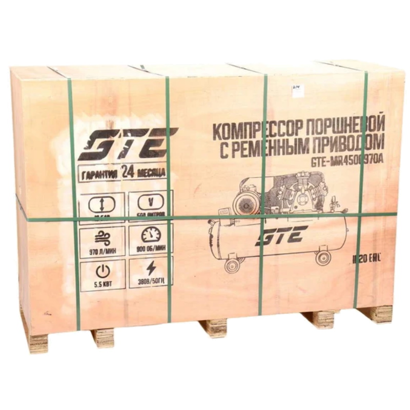 Компрессор поршневой GTE GTE-MR4500970A, с ременным приводом, 380В, ресивер 500 л, 970 л/мин